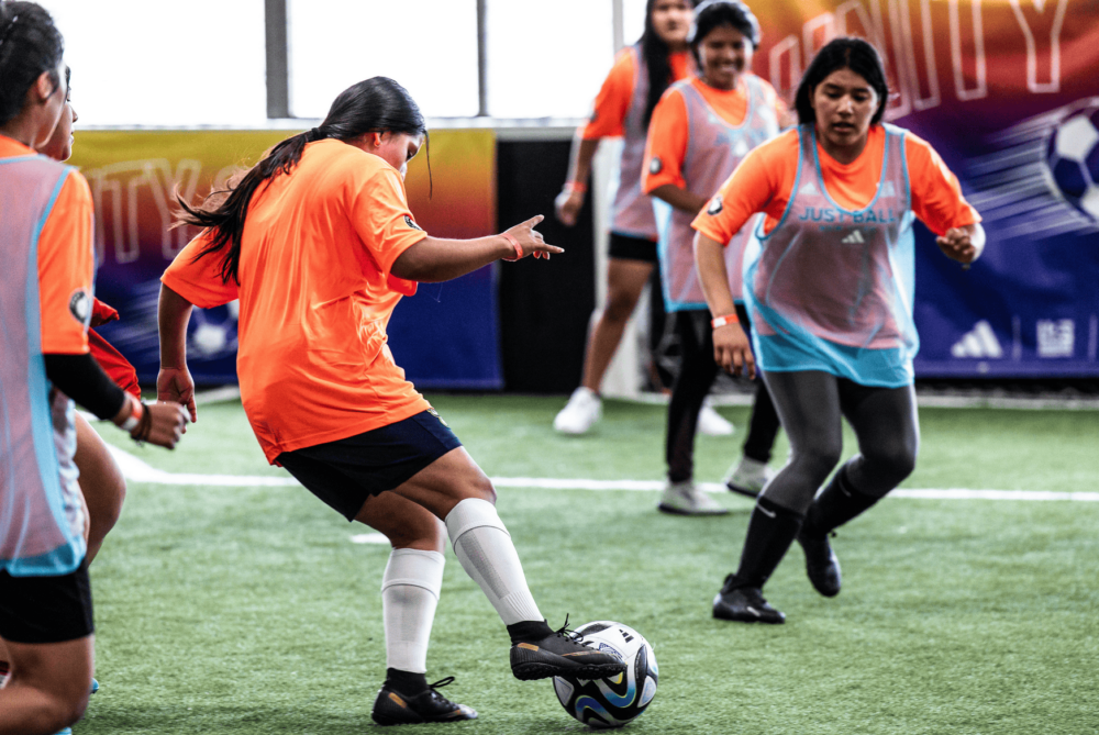 Girls playing soccer